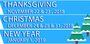 2018 Holiday Schedule